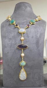 New Trending Multicolor Stone Necklace <b>Set</b> Handmade Fashion Brass Jewelry Women Wedding Custom Wholesale Jewelry - Product Image 2
