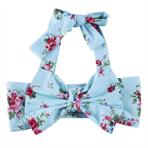 Ensemble bikini 2 pièces pour filles, motif floral, col licou, devant torsadé, coupe haute, avec armatures, bretelles croisées, en spandex extensible, maillot de bain - Product Image 6