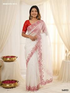 Best Quality Crunchy Silk with Thread-Embroidered Paisley Design & Cut-Border <b>Saree</b>-<b>Blouse</b> Collection Manufacturer from Surat - Product Image 4
