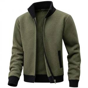 Wholesale <b>Men's</b> <b>Turtleneck</b> Fleece Knit Cardigan Jacket Full Zip Technical Fabric Winter Anti-Wrinkle Business Casual Outerwear - Product Image 2