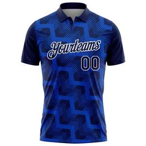 Sublimation Polo <b>Shirt</b> Custom Sublimated Soccer Polo <b>Shirt</b> Men's Blue <b>Geometric</b> Pattern Moisture Wicking Short Sleeve Top - Product Image 2