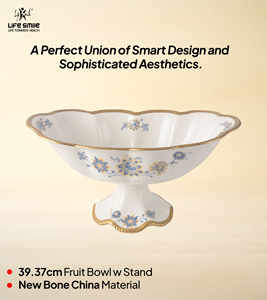 ชามผลไม้เนื้อกระเบื้องโบนไชน่าแบบใหม่ พร้อมขาตั้ง สีขาว ขอบทอง ดีไซน์หรูหราทันสมัย ปลอดสารพิษ - Product Image 5