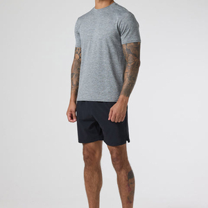 Men's Plus Size Gray V-neck T-Shirt with Black Shorts Casual Summer <b>Knitted</b> Solid Color Breathable <b>Set</b> - Product Image 1