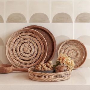 Vaisselle de table basse d'organisation de plateau en rotin en osier rustique durable en gros avec poignées Organisation de stockage à domicile - Product Image 5