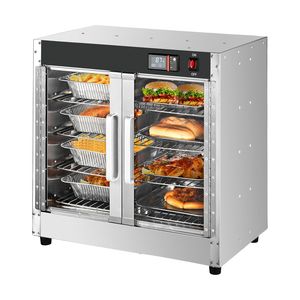Scaldavivande professionale a 4 livelli in acciaio inox con vassoio per acqua, ripiani regolabili, controllo manuale della temperatura, doppia porta in vetro, 4 vaschette - Product Image 1