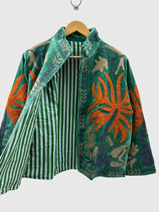 Blouson en velours à manches longues pour adulte, style automne, avec col mandarin et motif géométrique brodé à la main - Product Image 3