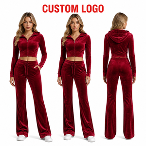 Nouvel Arrivage Ensemble de Survêtement en Velours Personnalisé pour Femme, Ensemble Deux Pièces en Velours avec Veste Zippée et Pantalon Évasé 2026 - Product Image 2