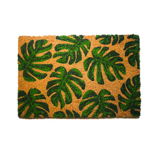 Monstera Leaf Coco Brush <b>Doormat</b> PVC Backed Tropical Printed Coir Door Mat Designer Entrance Mat Natural Fibre Home Decor Mat - Product Image 1