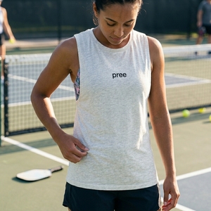 women's pickleball Heathertech muscle Tank <b>top</b> with built in compression sports bra crew neck Exaggerated Armholes sports <b>tops</b> - Product Image 5
