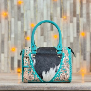 Bolso Speedy de Cuero Genuino de Lujo con Panel de Piel de Vaca, Diseño Bordado, Cierre de Cremallera Resistente, Color Verde Azulado - Product Image 1