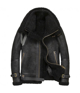 <b>Men's</b> Genuine <b>Leather</b> Moto <b>Jacket</b> Stand Collar Zipper Front Polyester Lining Windproof Eco-Friendly Breathable Winter Regular - Product Image 1