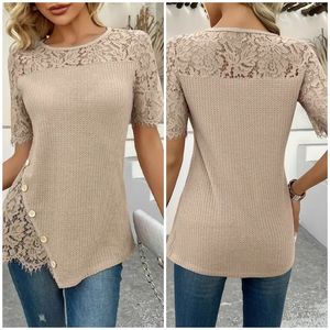 Túnica de punto gofrado asimétrica con encaje y patchwork para mujer - Product Image 4