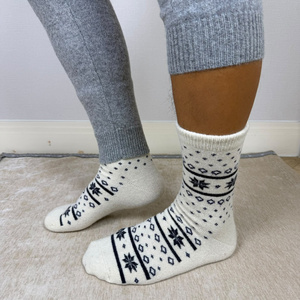 Wholesale Cream Nordic Snowflake Crew <b>Socks</b> 100% Mongolian Sheep Wool Knitted <b>Winter</b> Warm Thick <b>Socks</b> for Women - Product Image 5
