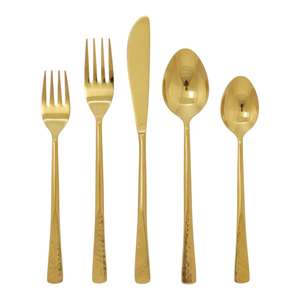 Ensemble de couverts martelés dorés, 5 pièces, élégant, pour la décoration de bureau et les accessoires, parfait pour la cuisine, la salle à manger, les réceptions et les fêtes - Product Image 1