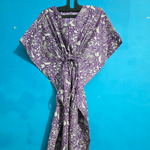 Purple Floral Cotton <b>Kaftan</b> Dress Beach Cover Up Festival Dressing Gown Bohemian <b>Summer</b> Caftan For Women - Product Image 1