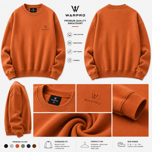 Sweat-shirt à col rond pour homme WARPRO, coupe classique, 100% coton, tricoté, décontracté, couleur unie, respirant, hiver, 220g - Product Image 3