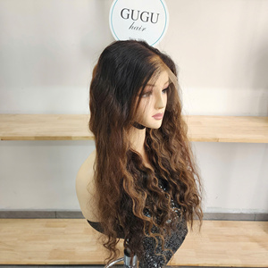 Perruques longues en cheveux humains avec dentelle frontale, double épaisseur, 100 % cheveux vierges vietnamiens, couleur brune, extensions ondulées - Product Image 3