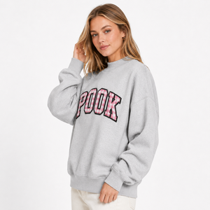 Greek Letter Mock Neck Sweatshirt with <b>Gingham</b> Greek Letter Applique Embroidery 100% Cotton oversized Mock Neck Sweatshirt - Product Image 3