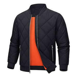 Chaqueta Bomber Acolchada Negra para Hombre, Cuello Mao, Cierre de Cremallera, Cortavientos, Informal, de Invierno, con Relleno de Poliéster, Corte Regular - Product Image 2