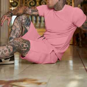 T-shirt et short décontractés pour homme en coton 100% respirant avec logo personnalisé, taille plus, été - Product Image 2