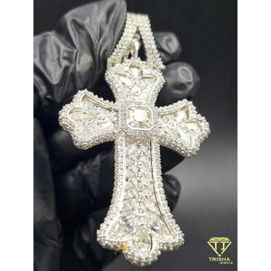 Pendentif Croix Luxe Sertie de Diamants Moissanite en Argent Sterling 925, Collier Hip Hop, Pendentif Croix Premium en Diamants Moissanite - Product Image 3