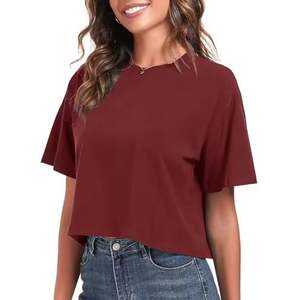 Camisetas Cortas de Algodón para Mujer, Estilo Oversize, Cuello Redondo, Manga Corta, Casuales, Holgadas, para Verano - Product Image 1