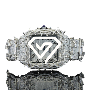 Montre de luxe pour homme avec lunette à clous, moissanite, cadran à chiffres romains, mouvement automatique mécanique, finition or blanc - Product Image 6