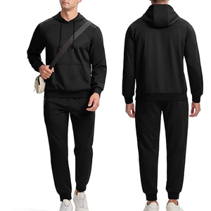 <b>Mens</b> Black Hooded Tracksuit Set Full Sleeve Solid Color Casual Joggers With Side Pockets Autumn Wear Breathable Polyester - Product Image 3