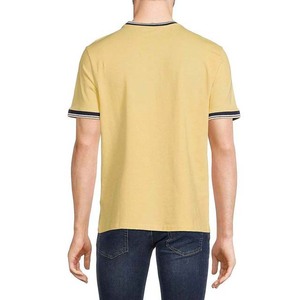 Camiseta de algodón de manga corta amarilla para hombre con ribete en contraste, cuello redondo, corte regular, estilo casual - Product Image 6
