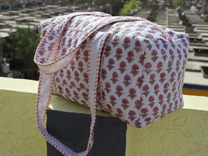 Luxury Block Printed Cotton Duffel <b>Bag</b> for Women Hand Luggage Washable <b>Beach</b> Overnight Travel Market Shopping Gift <b>Bag</b> - Product Image 3