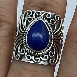 <b>Lapis</b> <b>Lazuli</b> <b>Ring</b> 925 Sterling Silver Handmade Boho Statement Promise Jewelry for Women Natural Pear Shape Gemstone Jewelry - Product Image 6