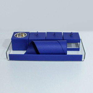 Ensemble de brûleurs d'encens en cuir bleu royal de luxe présentés sur un plateau en acrylique, collection complète de blocs de rangement multi-conteneurs - Product Image 6