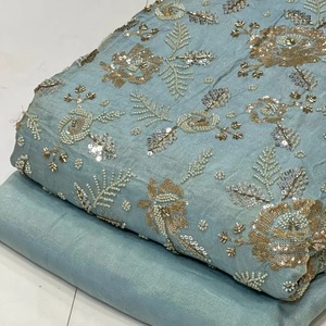 <b>Direct</b> Factory Supply Embroidered Silk Fabric with <b>Beads</b> for Wedding Gowns Sarees Kaftans Available at Good Price - Product Image 4