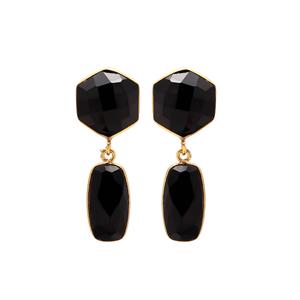 Handmade <b>Black</b> Onyx Gemstone Fancy Shape <b>Stud</b> <b>Earring</b> Gold Vermeil Wedding/Anniversary Gift for Women Made in India - Product Image 1