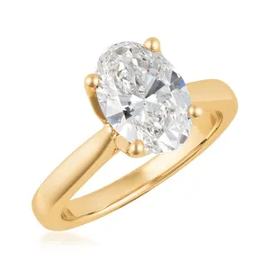 Anillo de compromiso para mujer con diamante ovalado cultivado en laboratorio, chapado en oro amarillo de 14K, 2.00ct E VS, certificado IGI, con acento marquesa - Product Image 2