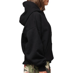 <b>Black</b> <b>Hoodie</b> Pullover Sweatshirt Oversized Streetwear Kangaroo Pocket Long Sleeve <b>Plain</b> / Solid Relaxed custom logo embroidery - Product Image 4