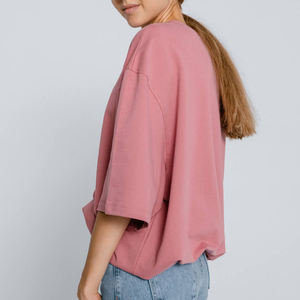 Cheap Price Women's Pink Oversized T-<b>Shirt</b> Crew Neck Three Quarter Sleeve <b>Flame</b> Logo Print Loose Fit 100% Cotton Jersey Casual - Product Image 2