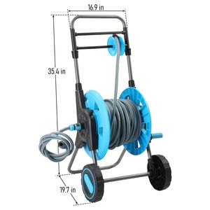 Carrello Porta Tubo da Giardino con Giunto per Tubo dell'Acqua da 1,9M Blu+Nero+Grigio 43*50*90cm Costruzione in Plastica+Ferro - Product Image 3
