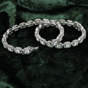 Pulsera de Cadena con Diamantes Corte Asscher para Mujer, Plata 925, Engaste de Bisel, Joyería Geométrica de Lujo para Boda - Product Image 1