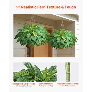 Fougère de Boston artificielle de 50 pouces, 96 frondes, grande plante décorative d'intérieur et d'extérieur en soie - Product Image 3