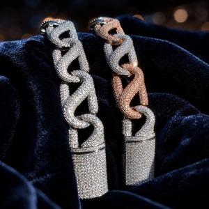 Iced Out Infinity Link Bracelet Diamond Hip Hop Rose White Yellow Gold Plated Chunky Bracelet Men's Streetwear Jewelry - Product Image 2