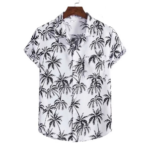 Chemise hawaïenne pour hommes, manches courtes, col boutonné, imprimé palmiers, chemise de vacances, vêtements d'été - Product Image 1