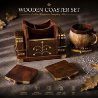 Support de papeterie artisanal en bois de rose avec sous-verres et incrustations en laiton, organiseur de bureau en bois, porte-stylos pour bureau, table d'étude, coffret cadeau