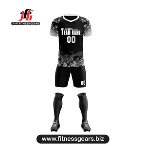 Ensemble de maillots de football personnalisés à manches courtes pour hommes, col en V, impression sublimée, évacuation de l'humidité, coupe athlétique - Product Image 1