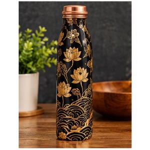 Modern Blue Gold Marble Pattern Copper Water <b>Bottle</b> Portable Travel <b>Thermos</b> - Product Image 3