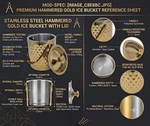 Classic Stainless Steel Durable Double Walled Vacuum Insulated Gold <b>Ice</b> Bucket Decorative Hammered Metal Pattern 1.5L Capacity - Product Image 4