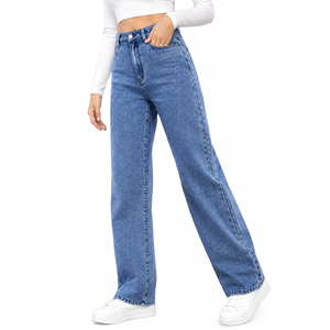 Prix d'usine – Jean pour femme indigo foncé, coupe large, taille haute – Vente en gros pour fabricants de streetwear - Product Image 4