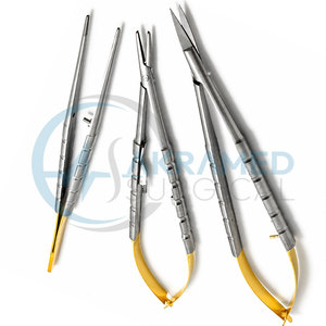 Juego de 3 Piezas de Micro Tijeras Castroviejo, Portaagujas y Pinzas, Acero Inoxidable TC, Quirúrgico Oftálmico, Certificado CE ISO - Product Image 4