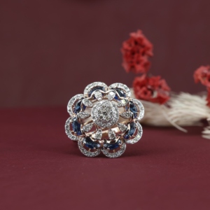 Luxury Gold Claw Setting Blue Cubic Moissanite for Certified <b>Open</b> Size Big Flower <b>Ring</b> for Women Wedding Bridal Party Dress - Product Image 2