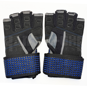 Gants de musculation professionnels bleus et noirs avec bandes de maintien robustes pour les poignets |   Poignée antidérapante de qualité supérieure pour un équipement de musculation ultime - Product Image 2